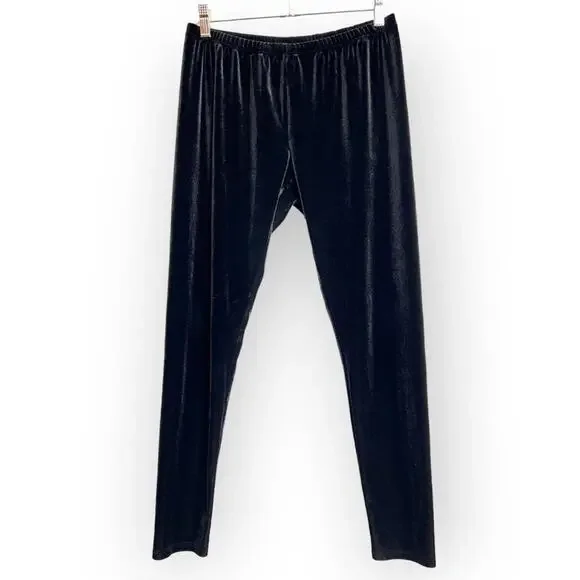 Eileen Fisher Velvet Ankle Leggings SIZE Petite M Black Stretch Skinny Pants