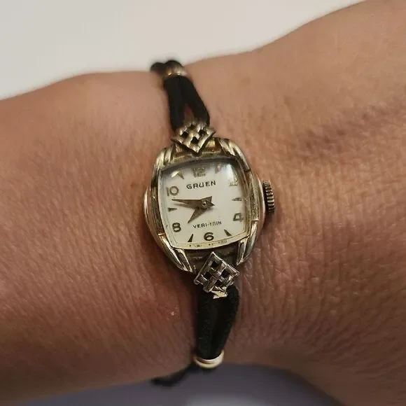 Vintage Gruen 10K Gold Filled Watch 1940s Safety Chain Veri Thin