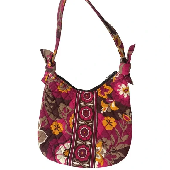 Vera Bradley Olivia Carnaby Shoulder Bag Quilted Floral Pink Brown Retired Hobo