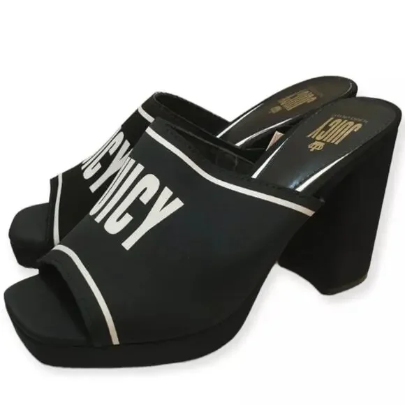Juicy Couture Y2K Block Heel Logo Sandals J-Girly Black White – Size 9.5