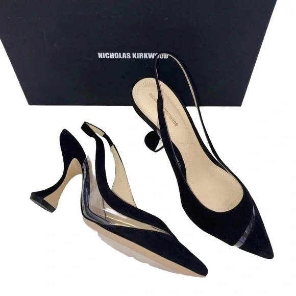 Nicholas Kirkwood Black Slingback Pumps Heels Cutout Clear 8.5 Formal NIB 🟡