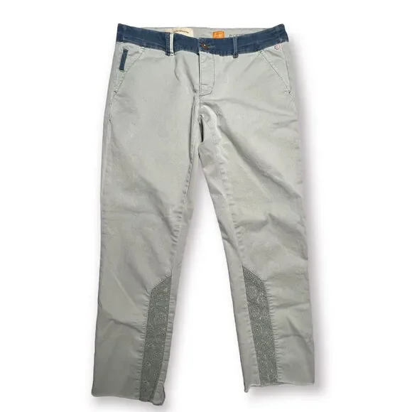 Anthropologie Pilcro SIZE 27 Hyphen Lace Green Khaki Chino Pants Cutoff Hem