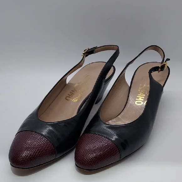 Ferragamo Slingback Kitten Heel‎ Womens Shoes Size 7