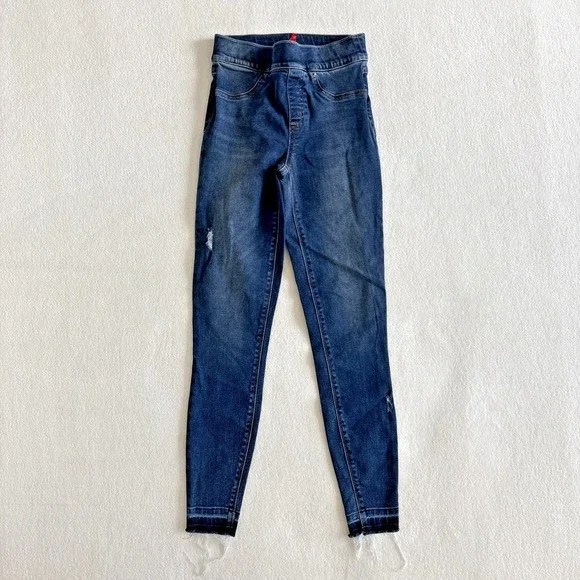Spanx Pull On Jeans Legging Womens XS Distressed Skinny Raw Edge Hem Slimming