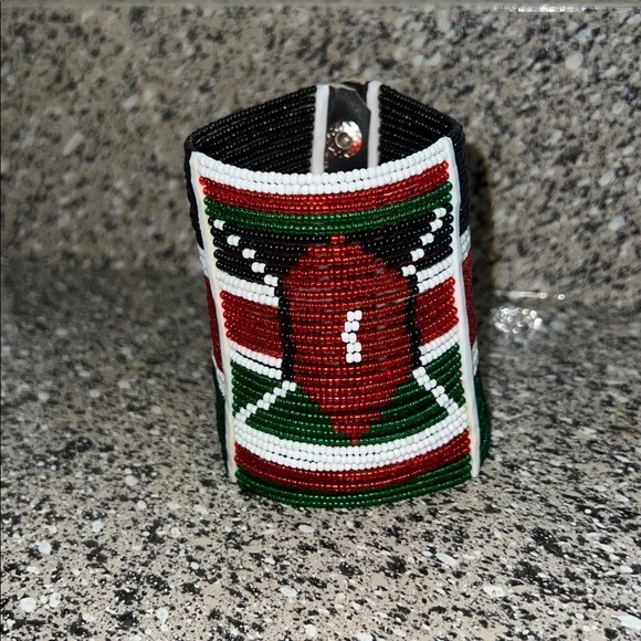 Handcrafted African Beaded Bracelet - Red, Green, Black