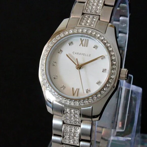 Retro Caravelle Sport Ladies Quartz Watch 154 Austrian Crystals Stainless 28mm