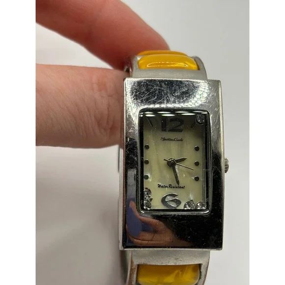 Martina Carlo‎ Women's Silver Tone Yellow Inlay Rectangle Cuff Watch