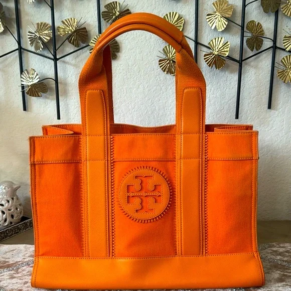 Tory Burch Ella Tote Bag Orange Medium Size