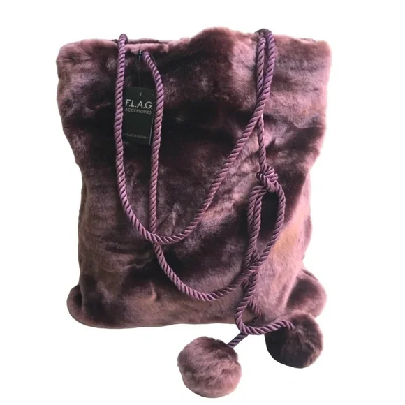 F.L.A.G. Soft Faux Fur Shoulder Bag Pom Poms! NWT