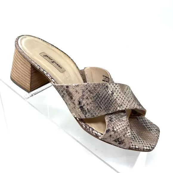 Paul Green Sandals Women's 8 Cici Gold Leather Python Snake Block Heel Slide‎