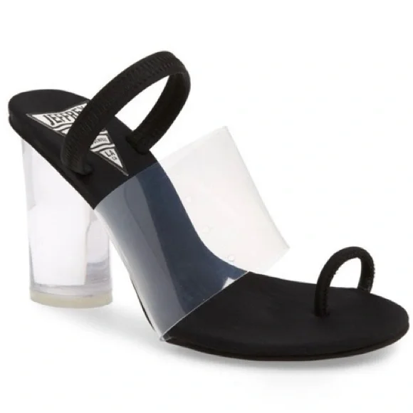 Jeffrey Campbell Clear Stretch Strap Acrylic Translucent Block Heel Sandal Heels