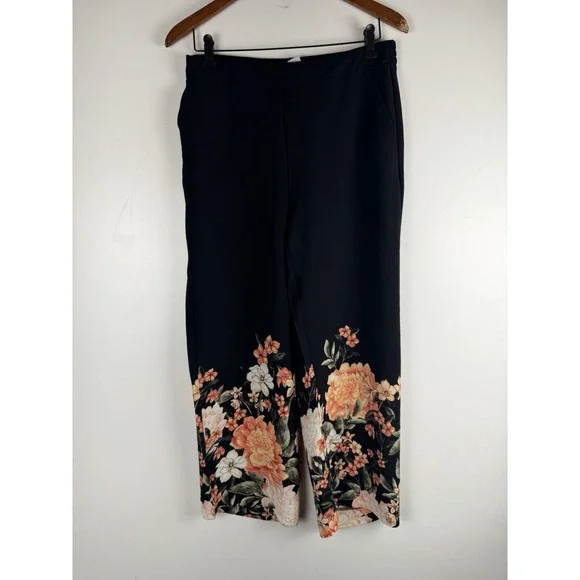 Chicos Sz S/6 Oasis Paradise Floral Print Wide Leg Crop Pull On Pants Resort