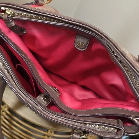 Coach Madison Signature Pink Op Art Carryall Handbag