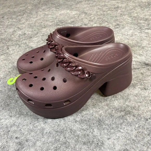 CROCS Siren Dark‎ Cherry Chain Clog Heel W 12 M 10 Comfort Platform Waterproof