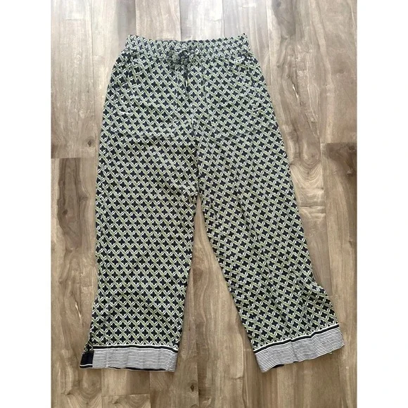 Women's Linen Wide Leg Pants with Pockets Green Floral Print‎ Summer size xs