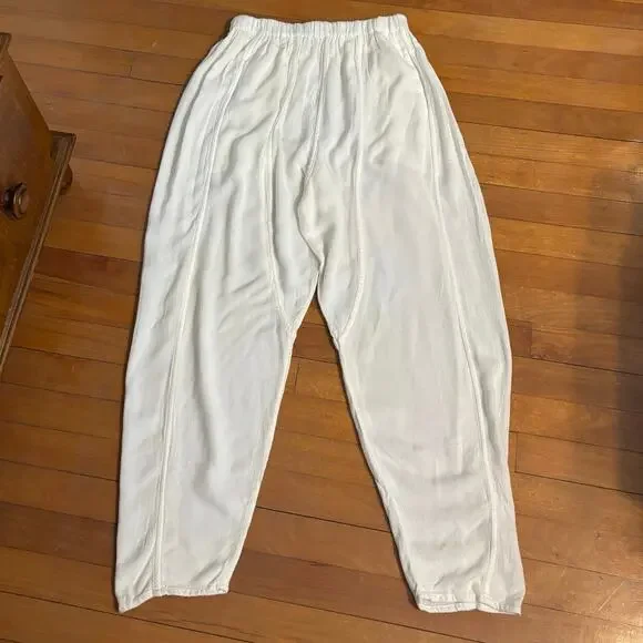Heteroclite Size 2 US M Pants Lagenlook Ivory Cream Elastic Waist Pockets