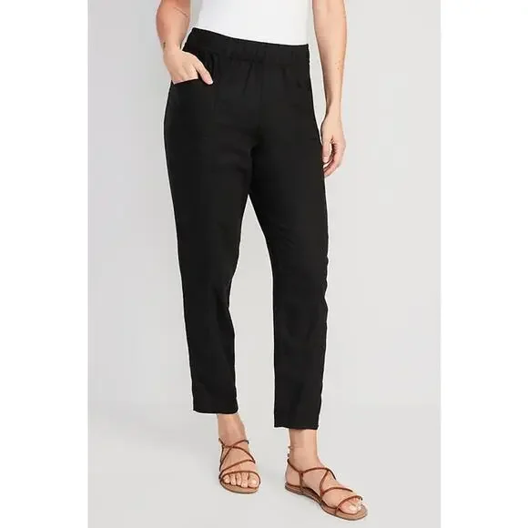 Old Navy Pants High Rise Straight Linen Black Boho Chic Summer Beachy Vacation