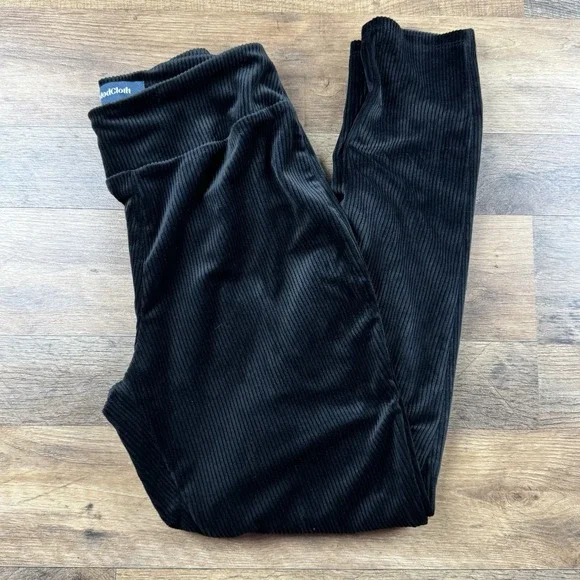 MODCLOTH Black Velvet‎ Ribbed Stretchy Leggings Size Small
