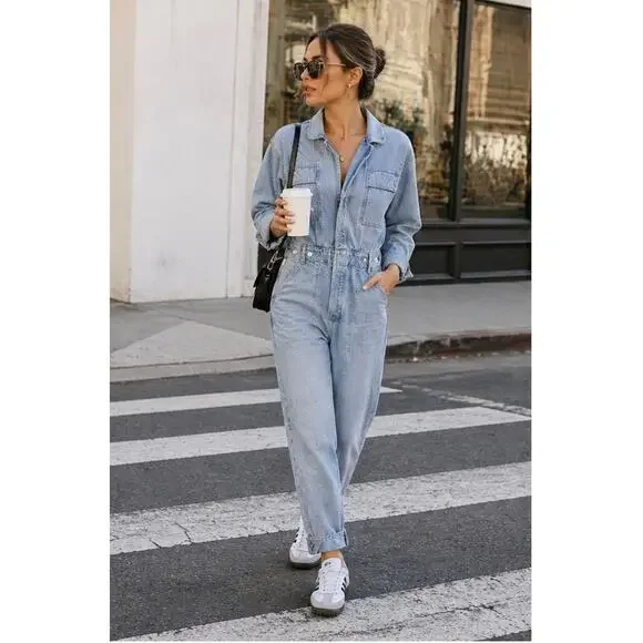 Citizens of Humanity Utility Denim Y2K Jumpsuit Light Wash Zip Front Size M
