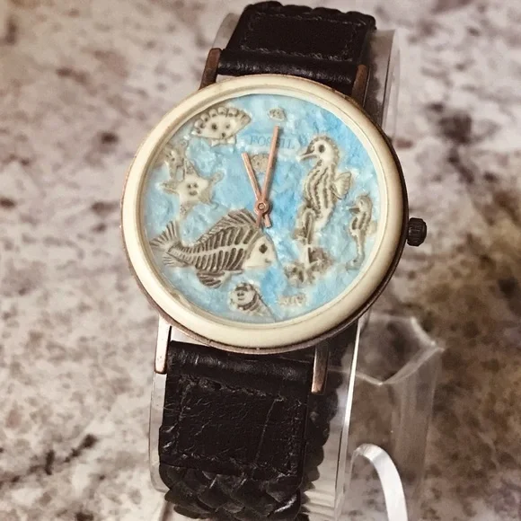 1994 RARE SEA STONE FOSSIL WATCH BW-6716