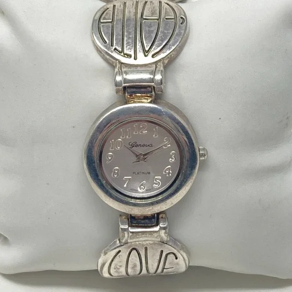 Geneva Womens Watch 27mm Faith Christian Hope Silver Tone Cuff New Battery 6.25