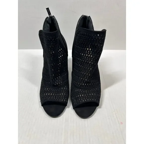 Unisa Womens Black Suede Open Toe Back Zip Casual Heeled Ankle Booties Size 8.5‎