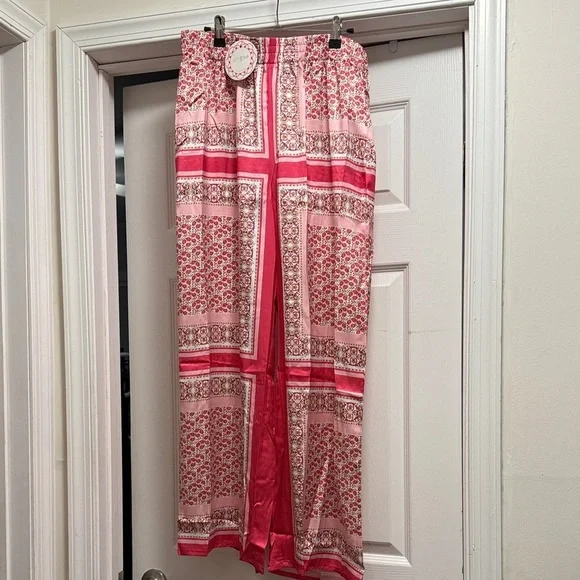 Umgee NWT Pink and Red Floral Striped Pants Size large