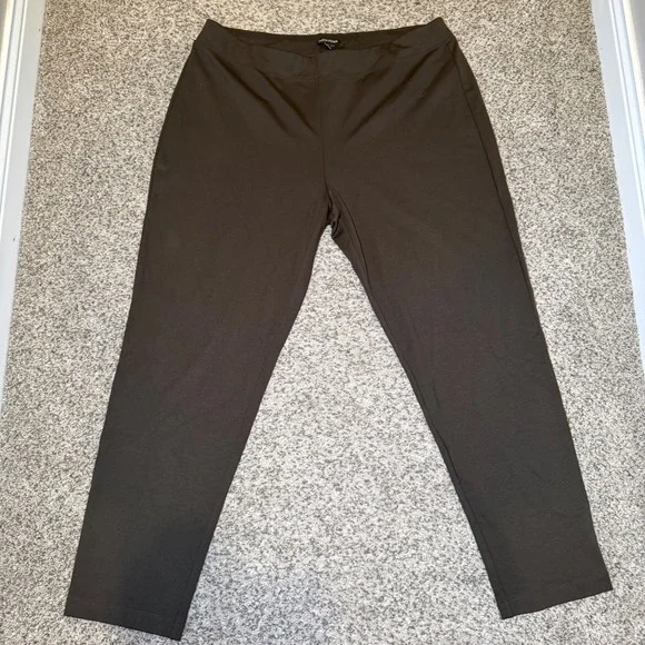 Eileen Fisher Women XL Dark Olive Tencel Blend Slim Ankle Pants Stretch Pull On
