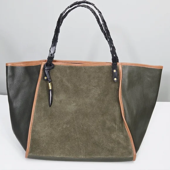 KEMPTON & CO TAUNTON TOTE BAG - OLIVE LEATHER AND SUEDE