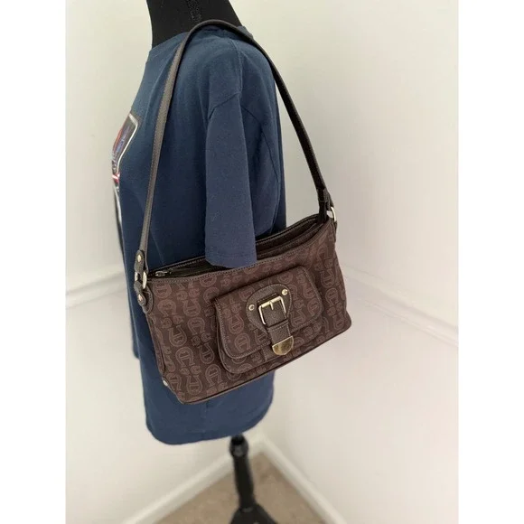 Vintage Y2K Etienne Aigner Monogram Hobo Bag Buckle‎ Shoulder Bag Brown