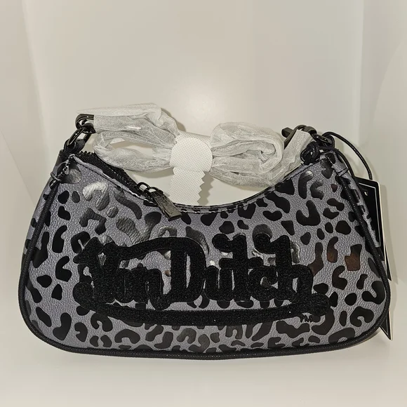 Von Dutch Gray Cheetah Print Shoulder Bag With Removable Strap NWT