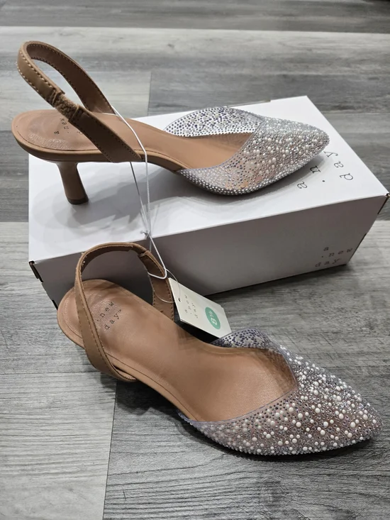 New Day Isabel Embellished Slingback Heels featuring a clear, rhinestone-studded