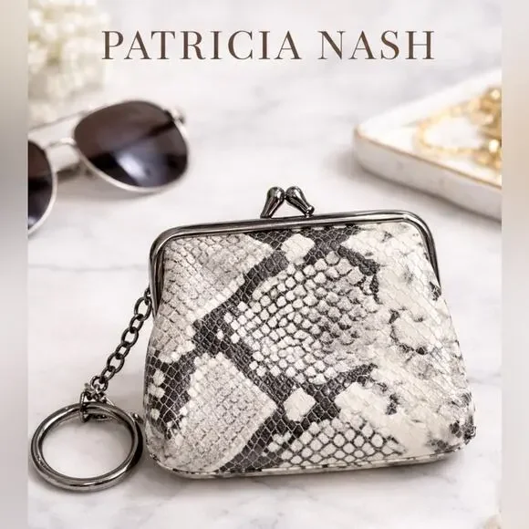 Patricia Nash Vintage Python Embossed Leather CoinPouch Keychain KissLock Wallet