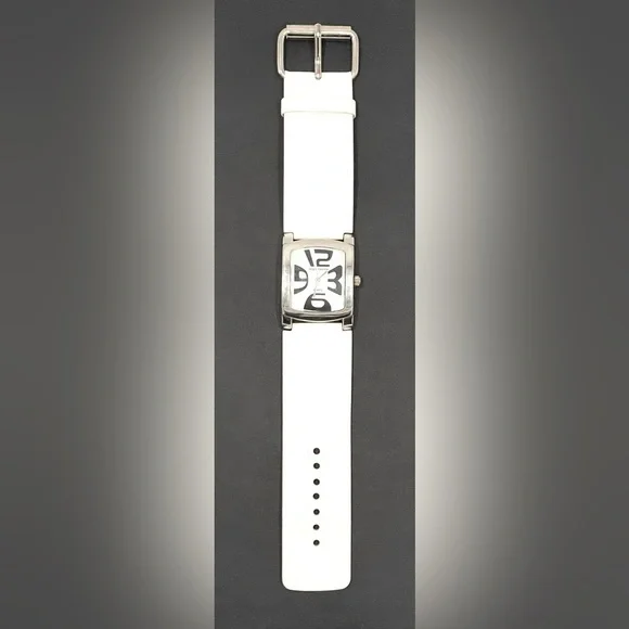 Modern Funky Sergio Valente Watch Square White Black Quartz Retro Groovy Whimsy