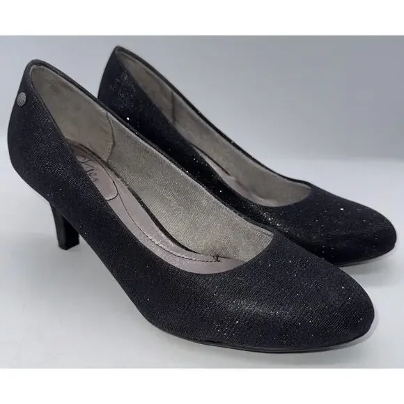 Life Stride Sparkly Black Heels Womens Sz 8.5 Wide‎ Classic Pumps Slip On