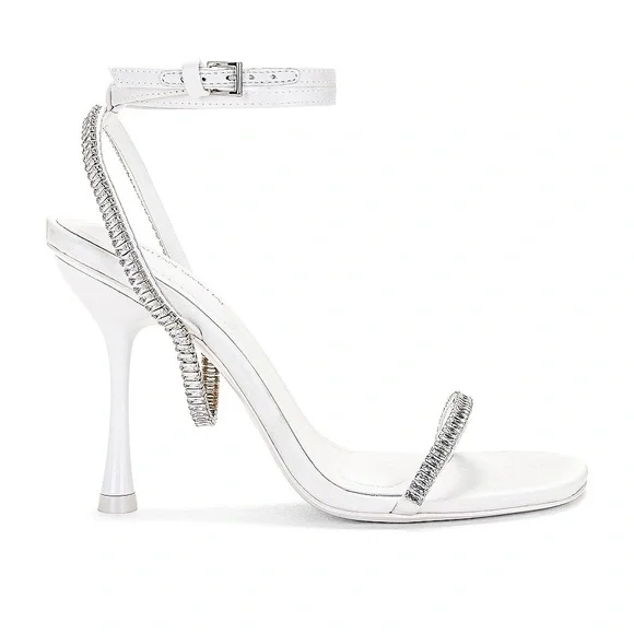 SIMKHAI Luxon Crystal Harness Heeled Elegant White Stiletto Sandals