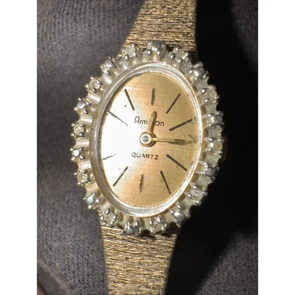 Armitron Women 17‎ Jewels Diamond Bezel Gold Tone Mechanical Wind Watch 6 1/4