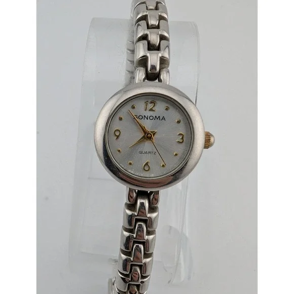 Vintage Sonoma Watch Women 19mm Case Slver Link 6.5