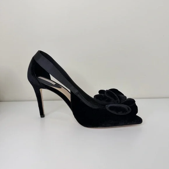 Antonio Melanie Luxe Black Velvet Floral Stiletto Heels Elegant Statement Shoe