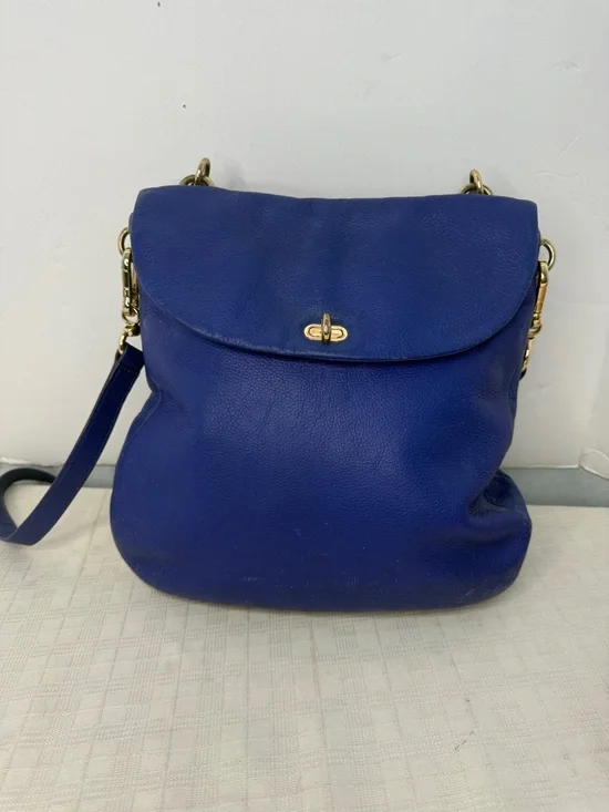 Vintage Henri Bendel Satchel Shoulder Bag Blue Pebbled Leather Detachable Strap