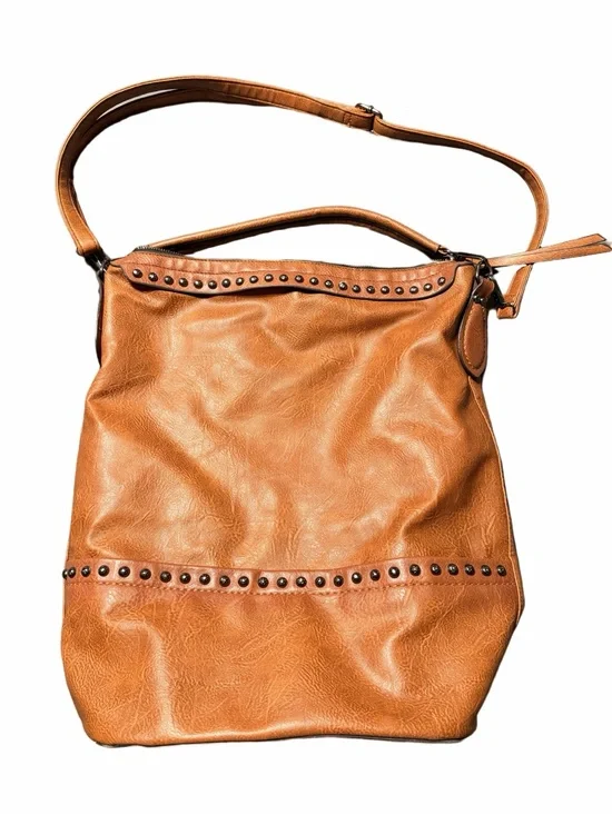 Women's Tan Studded Shoulder Bag with Adjustable Strap
