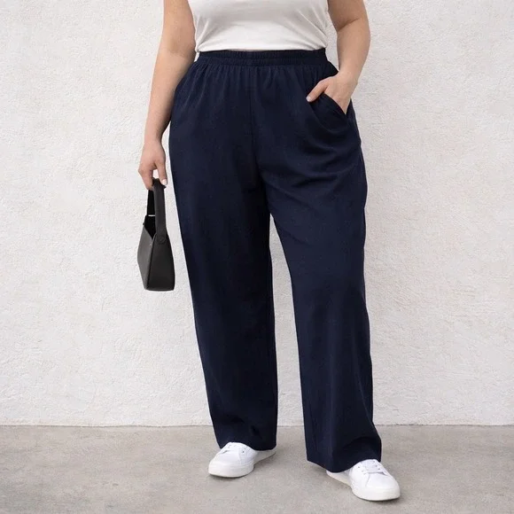 NWT VTG 90s Maggie Barnes 32W Navy High Rise Pants Minimalist Pull‎ On