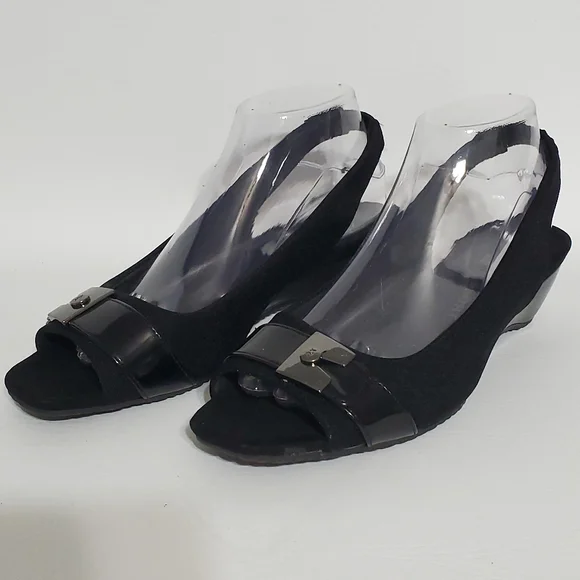 Anne Klein Sport Elegant Black Peep-Toe Slingback Heels Women's Size 8.5