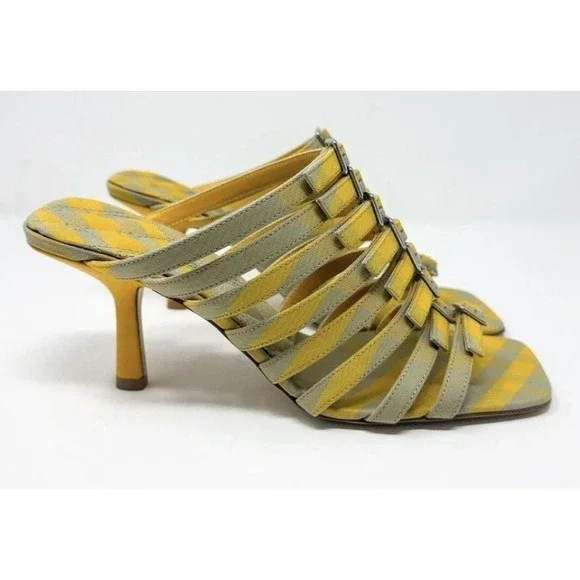 Authentic Burberry Women Yellow Beige CARMINE STRAP Check Stiletto Sandals
