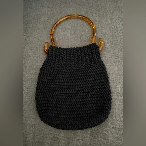 Vintage Beaux by Meg Black‎ Crochet Handbag with Lucite Handles-RARE