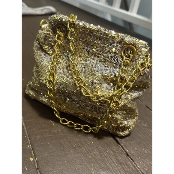 Fiona Lang London Gold/Silver Sequin Evening Bag Shoulder Clutch Festival Party