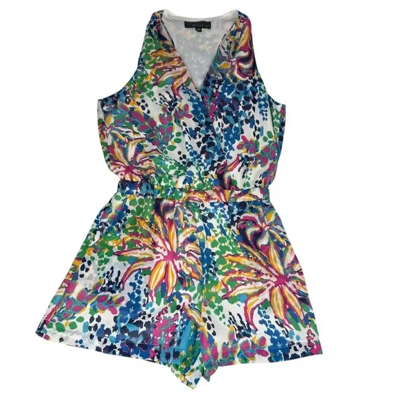 Adelyn Rae Multicolor Floral Sleeveless V Neck Racerback‎ Romper Size Small