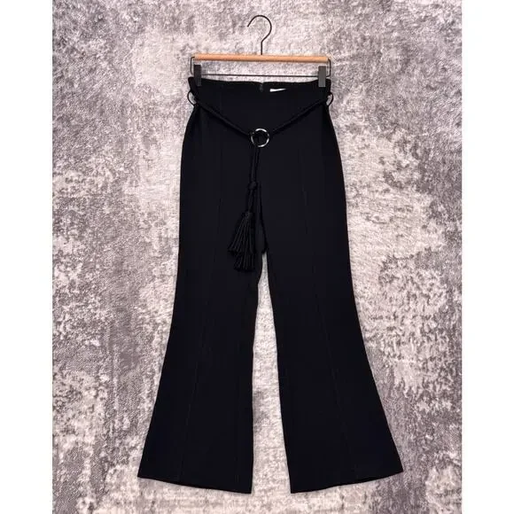 Cinq A Sept Pants 2 Womens Avril Flare Black Tassel Belted Trouser