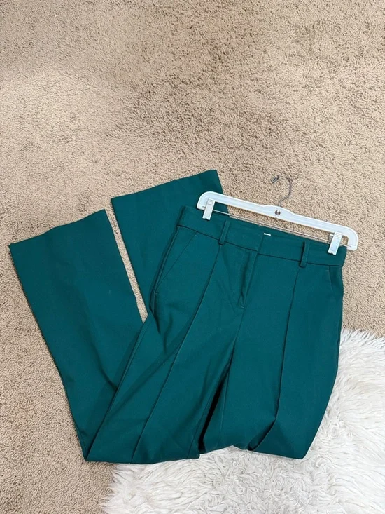 Loft The Sutton Flare Green High Rise Pants With Pockets Size 0