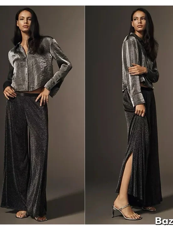 Anthropologie Hutch Black Metallic Wide Leg Pants NWT XS